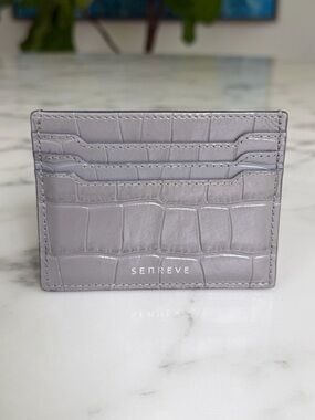 Senreve Carte Folio Dragon Croc Embossed Leather Card Holder Storm Gray